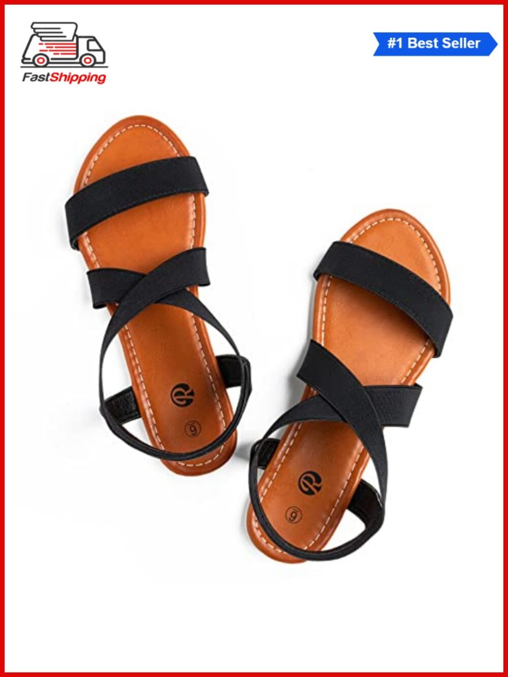 Elastic Cross-Strap Flat Sandals Open Toe Slip On Women's